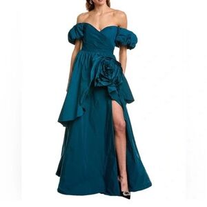MARCHESA NOTTE size 8 Teal Off-Shoulder Evening Gown
